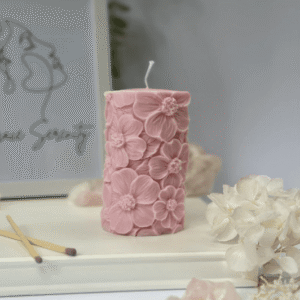 "Blooming Pillar Candle: Floral Elegance Candle"